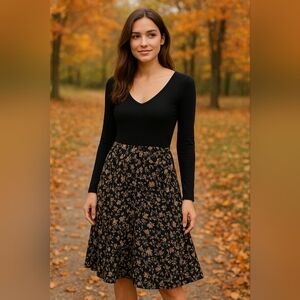 Emery Rose Womens Long Sleeve Dress Size Small Floral Knee Length Modest Spring